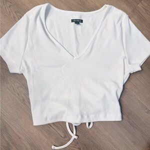 wild fable White V-Neck Ribbed Drawstring Crop Top